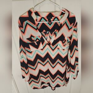 Rue 21 Womens Semi Sheer Chevron Print Long Sleeve Top